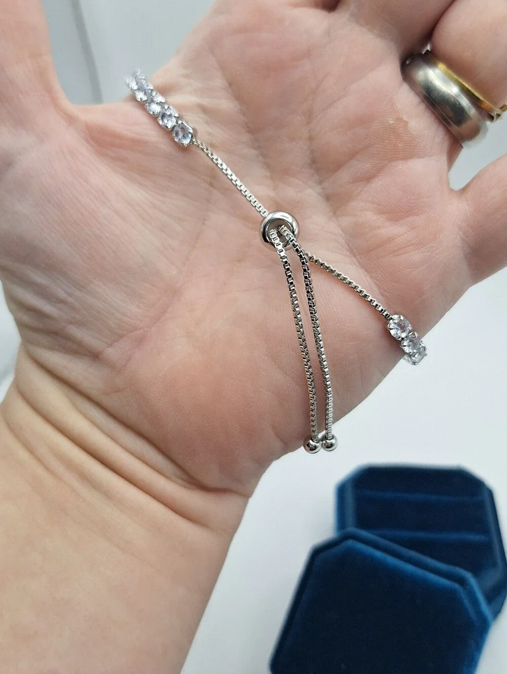 Swarovski NWT Clear Crystal Halo Tennis Bolo Slider Bracelet